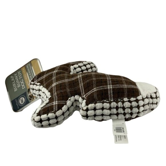 Dog Toss Toy European Home Burlap Stuffed Bunny Brown White Country Plaid - Picture 3 of 11